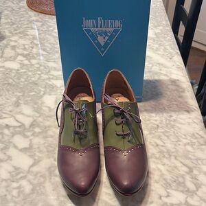 John Fluevog Purple and Green Oxford Shoes